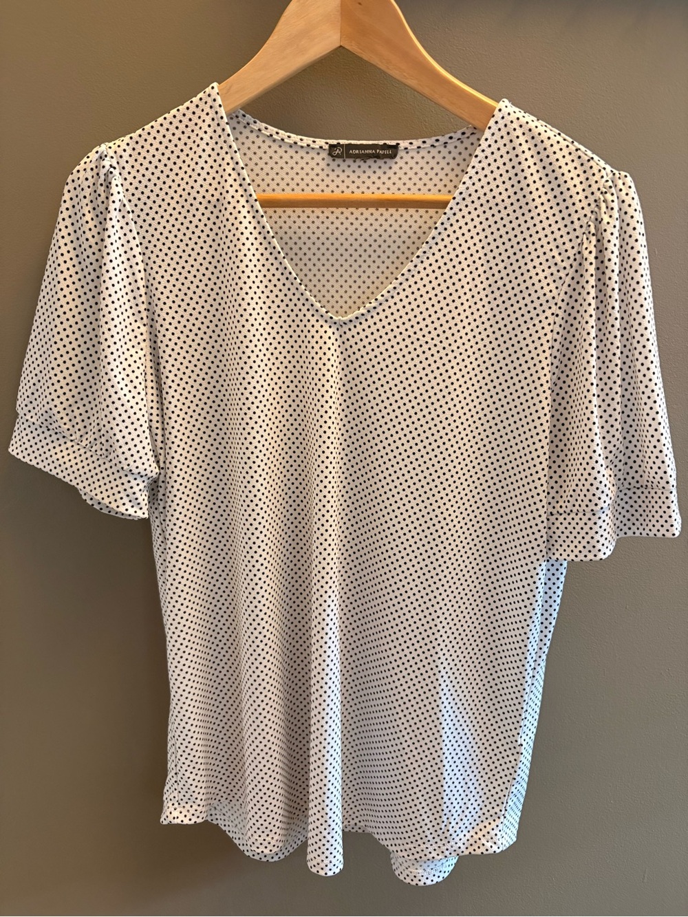 Adrianna Papell White Blouse with Black Polka Dots